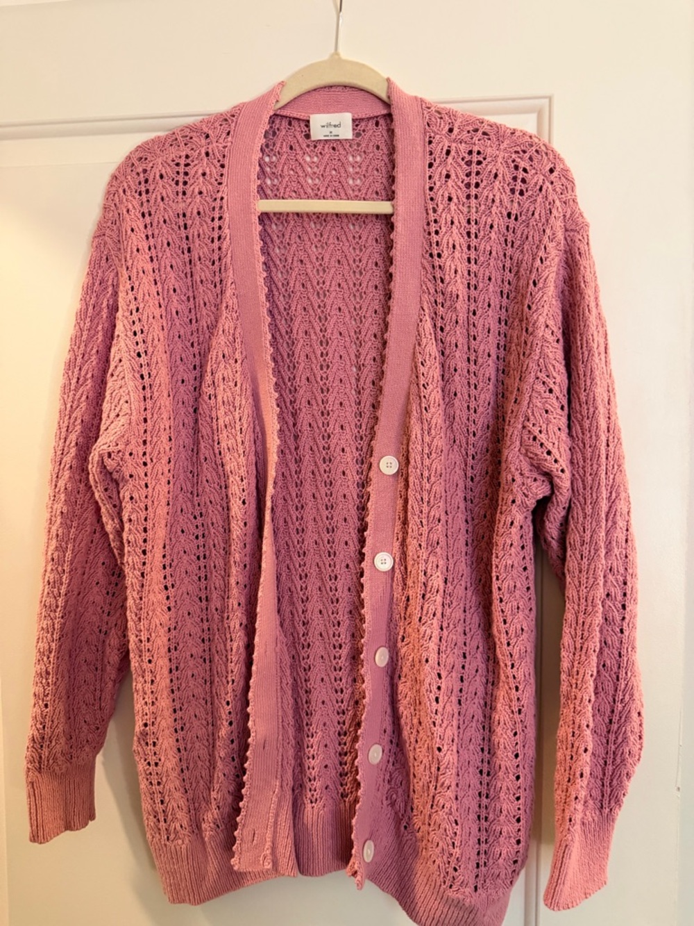 Aritzia Wilfred Pink Open-Knit Button Cardigan